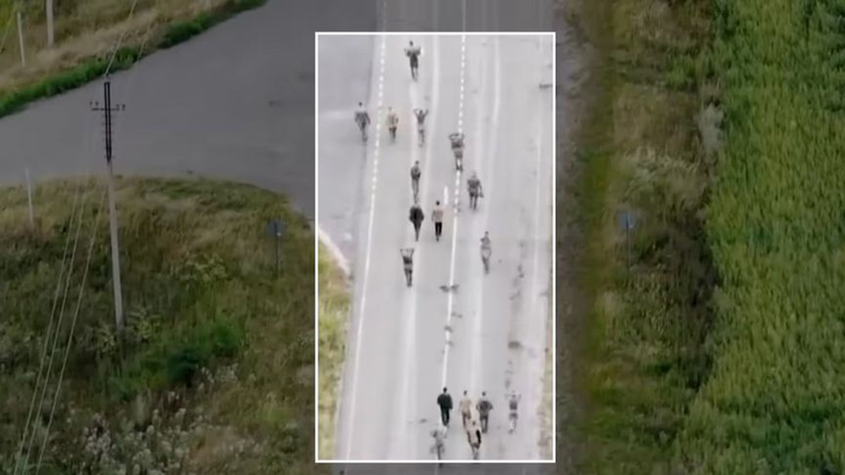 A screenshot from a video published by the Ukrainian military on Aug. 16 shows the mass surrender of Russian soldiers.